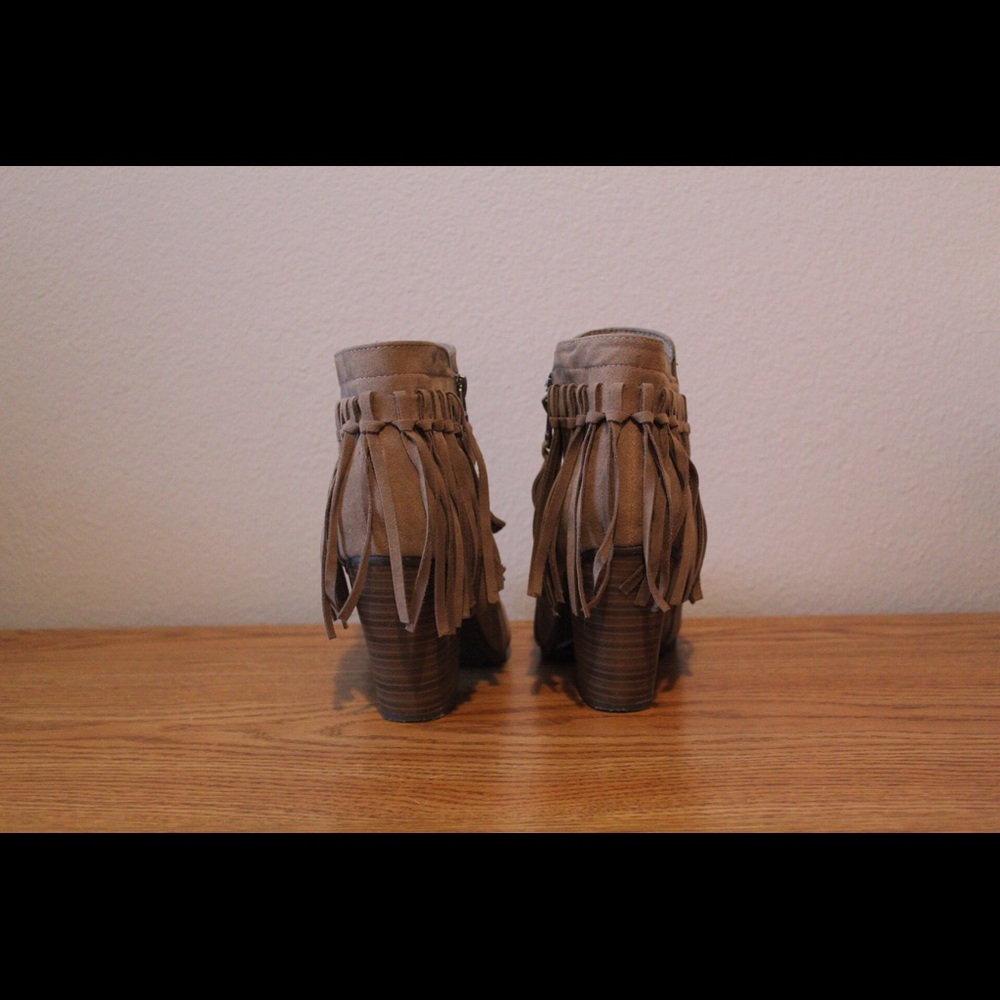Nude Fringe Booties